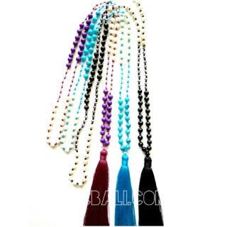 3color beads stone necklaces tassels bali