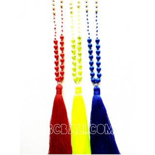 3color stone beads handmade necklace pendant tassels