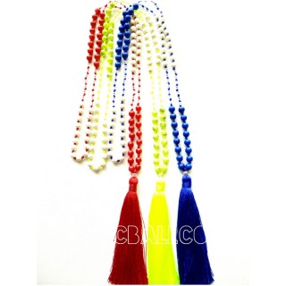 3color stone beads handmade necklace pendant tassels