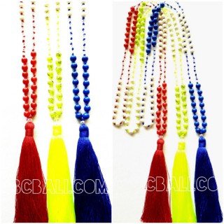 3color stone beads handmade necklace pendant tassels