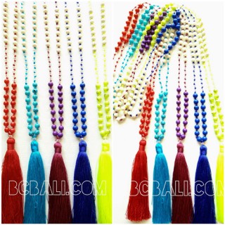 5color beads stone pendant tassels necklace 