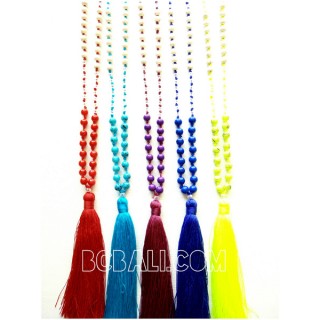 5color beads stone pendant tassels necklace 