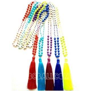 5color beads stone pendant tassels necklace 