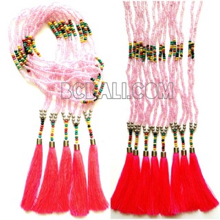 beading necklaces tassels pink long seed handmade