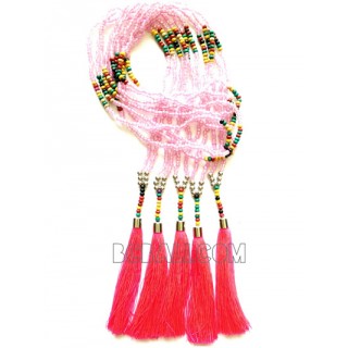 beading necklaces tassels pink long seed handmade