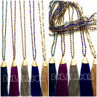 golden chrome beaded necklace pendant tassels