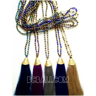 golden chrome beaded necklace pendant tassels