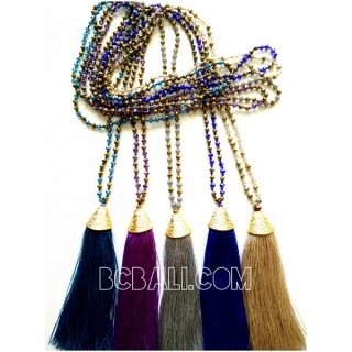 golden chrome beaded necklace pendant tassels