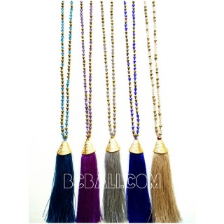 golden chrome beaded necklace pendant tassels