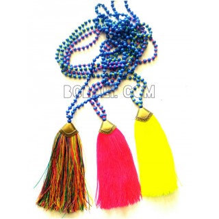 golden chrome tassel 3 color stone bead necklaces