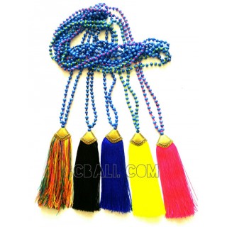 golden chrome tassel 5 color stone bead necklaces bali