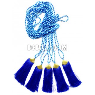 golden chrome tassel blue stone bead necklaces