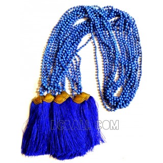 golden chrome tassel blue stone bead necklaces