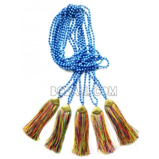 golden chrome tassel mix color stone bead necklaces