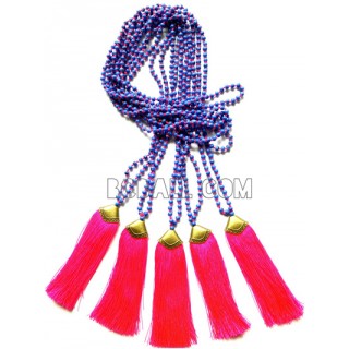 golden chrome tassel pink stone bead necklaces