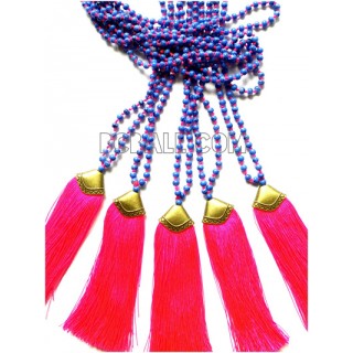 golden chrome tassel pink stone bead necklaces