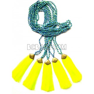 golden chrome tassel yellow stone bead necklaces