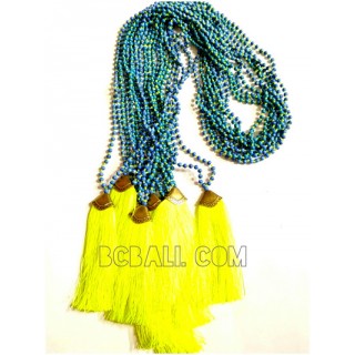 golden chrome tassel yellow stone bead necklaces