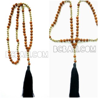 mala beaded necklace pendant tassel natural