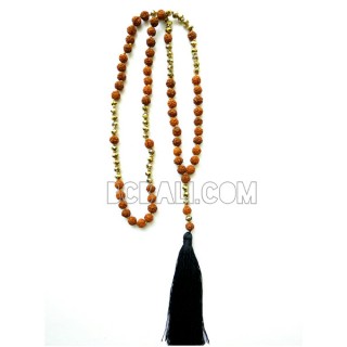 mala beaded necklace pendant tassel natural