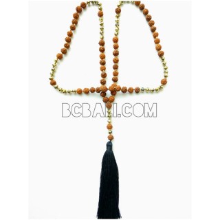 mala beaded necklace pendant tassel natural