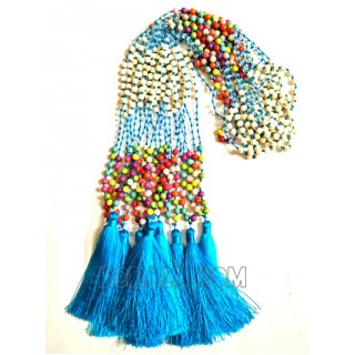 mix stone bead necklaces tassel turquoise long seed