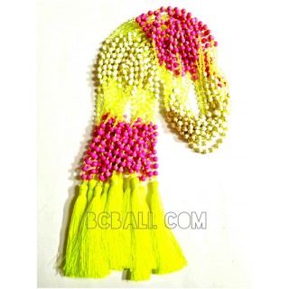 original stone bead tassel necklaces pendant long yellow