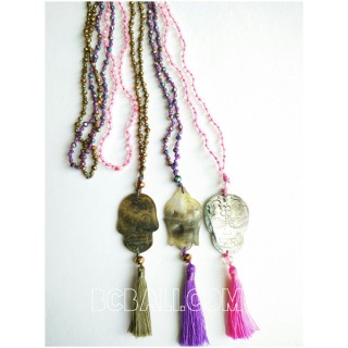 shells carved pendant tassels necklace crystal