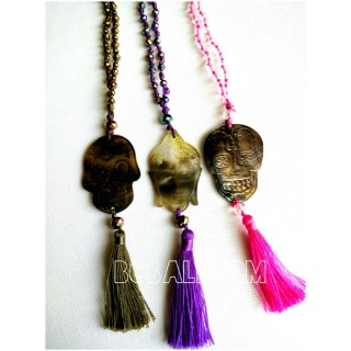 shells carved pendant tassels necklace crystal