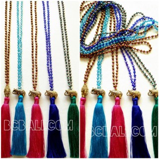 tassels necklaces crystal beads pendant elephant golden