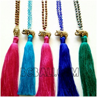 tassels necklaces crystal beads pendant elephant golden