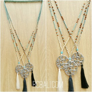 balinese handmade tassels necklaces bronze caps 