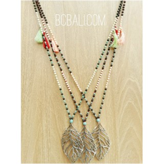 bronze caps pendant necklaces beads stone 3color