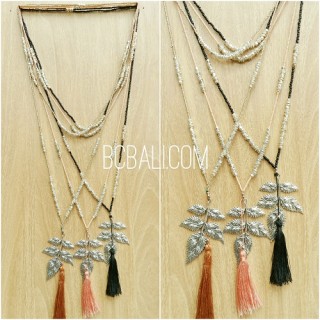 tassels pendant necklaces bronze caps beads bali