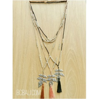 tassels pendant necklaces bronze caps beads bali