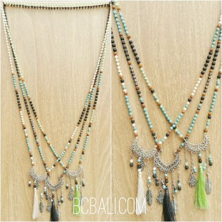 tree color charm necklaces bead tassels bronze caps