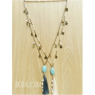 two color beads stone necklaces tassels handmade