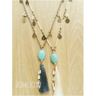 two color beads stone necklaces tassels handmade