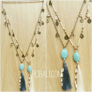 two color beads stone necklaces tassels handmade