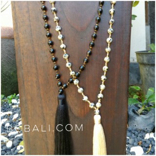 bali tassels necklaces ceramic bead two color