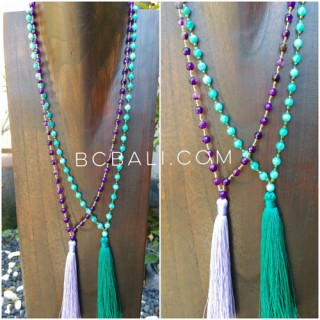 fashion necklaces tassels glass beads green