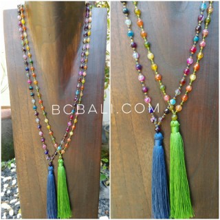 multi color ceramic beads tassels necklaces green blue