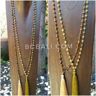 natural ceramic color beads prayer necklaces with tassels