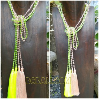 long tassels seeds necklaces double beads crystal