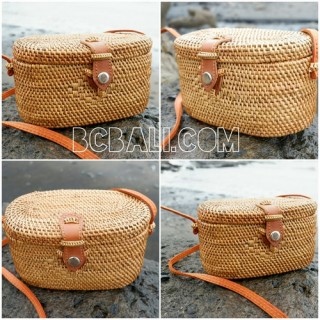 ethnic hand woven grass ata small bags handmade leather strap 