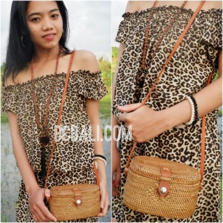 ethnic hand woven grass ata small bags handmade leather strap 