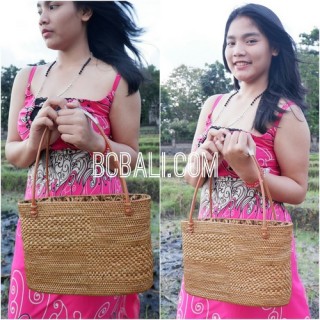 handbags ata grass rattan handle leather handmade bali