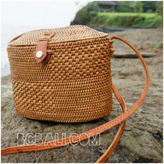 women handbag long handle leather ata rattan grass handmade bali