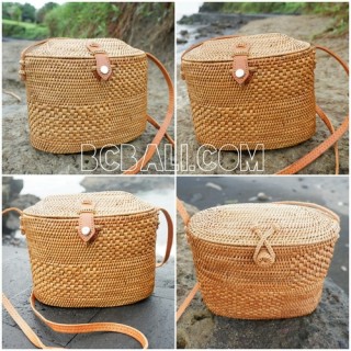 women handbag long handle leather ata rattan grass handmade bali