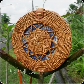 ethnic design circle star handmade handbag rattan handwoven ata grass